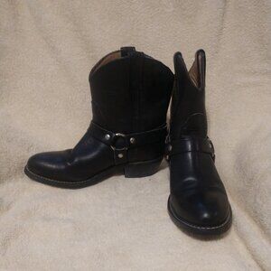 Vintage genuine leather moto boots with harness.